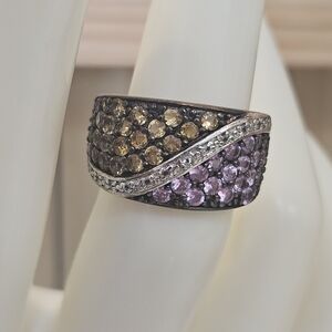 Rose Gold Plated Over Sterling Silver Pink Sapphire, White Topaz & Citrine Ring